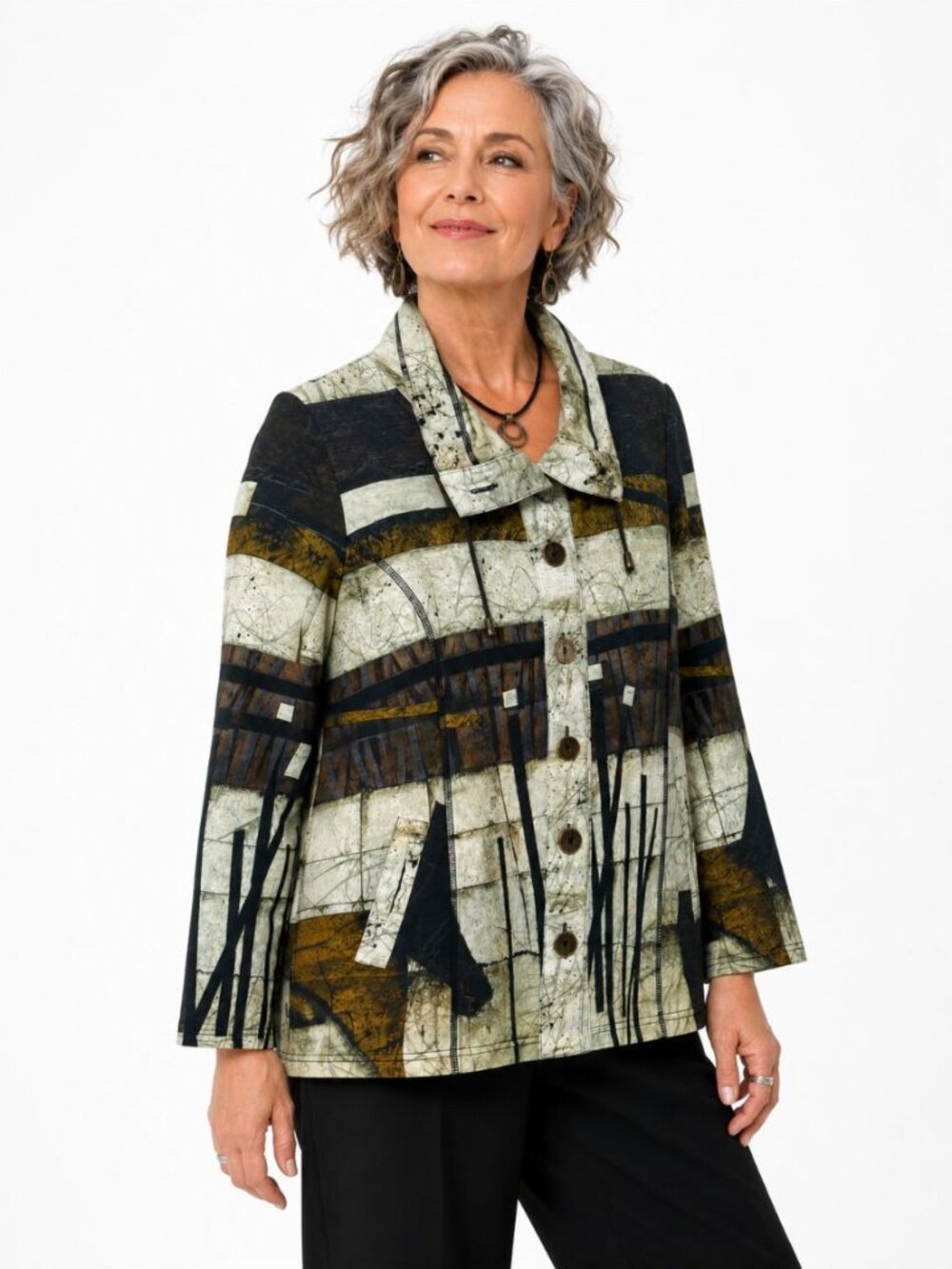 Simply Art by Dolcezza Jacket Abstract Art to Wear Cowl Neck Button-Up Size L